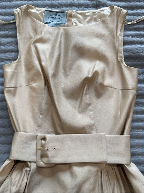 Prada Dresses & Skirts - PRADA Cream Sleeveless Belted Mini Dress